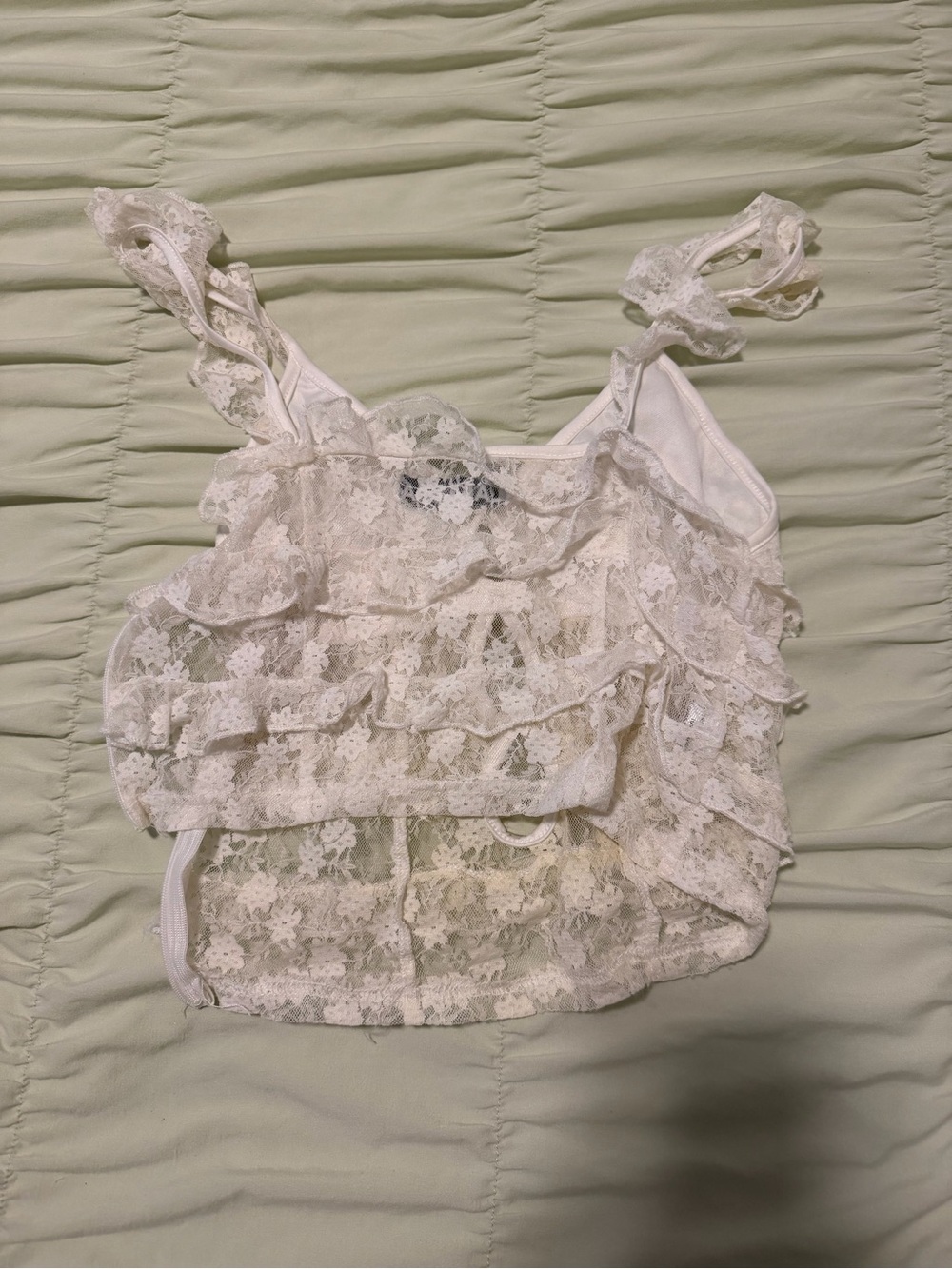 White Lace Ruffle Keyhole Crop Top - Picture 2 of 3